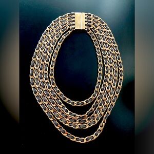 vintage Aldo 80s Y2K heavy 5 multi gold chains grey suede statement necklace